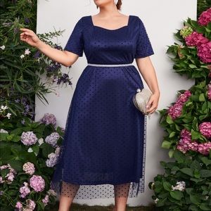 SHEIN 3XL. Fits more like 2XL. Only worn once. Very cute. Belt not included